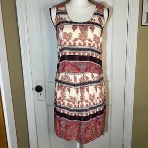Miami Brown and Red Floral Print Boho Sleeveless Mini Dress Size Large